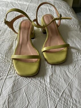Poppy Barley Yellow-Green Strappy Low Block Heel Sandals